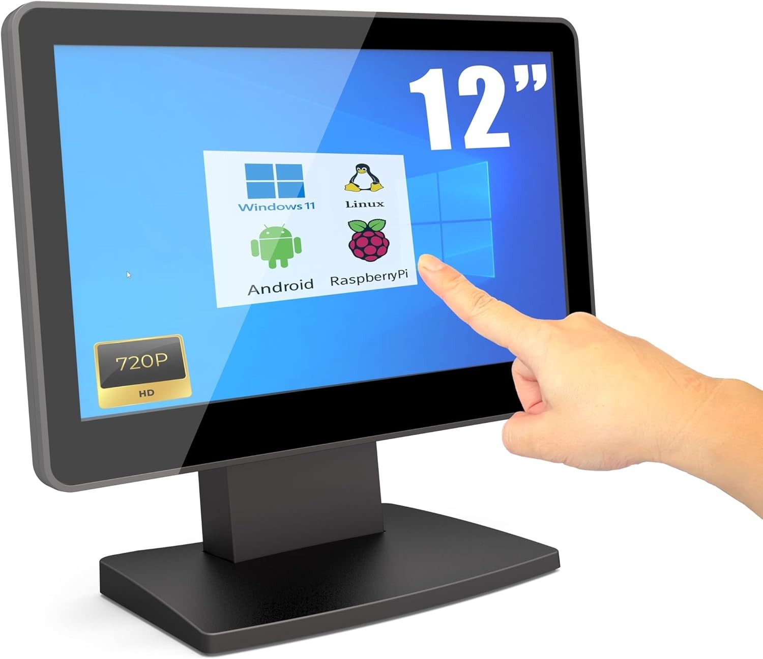ANGEL POS 12” Touch Screen Monitor, 1366×768 HD POS Display with HDMI & VGA,