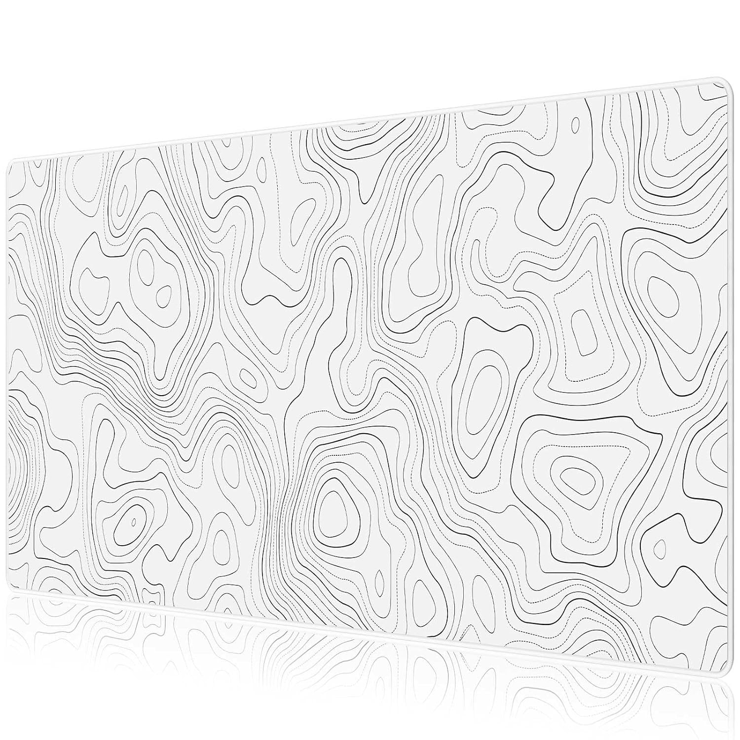 JIALONG Large Gaming Mouse Pad XXL Desk Mat White Topographic 35.4×15.7 in