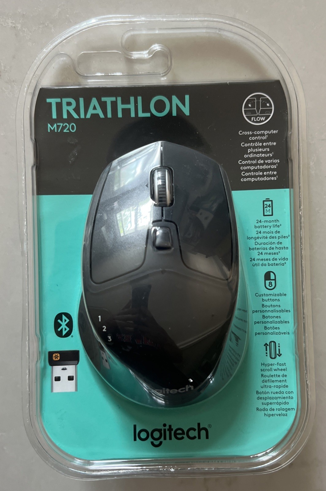 Logitech M720 Triathlon Wireless Bluetooth Optical Mouse 8-Button 1000 DPI Black