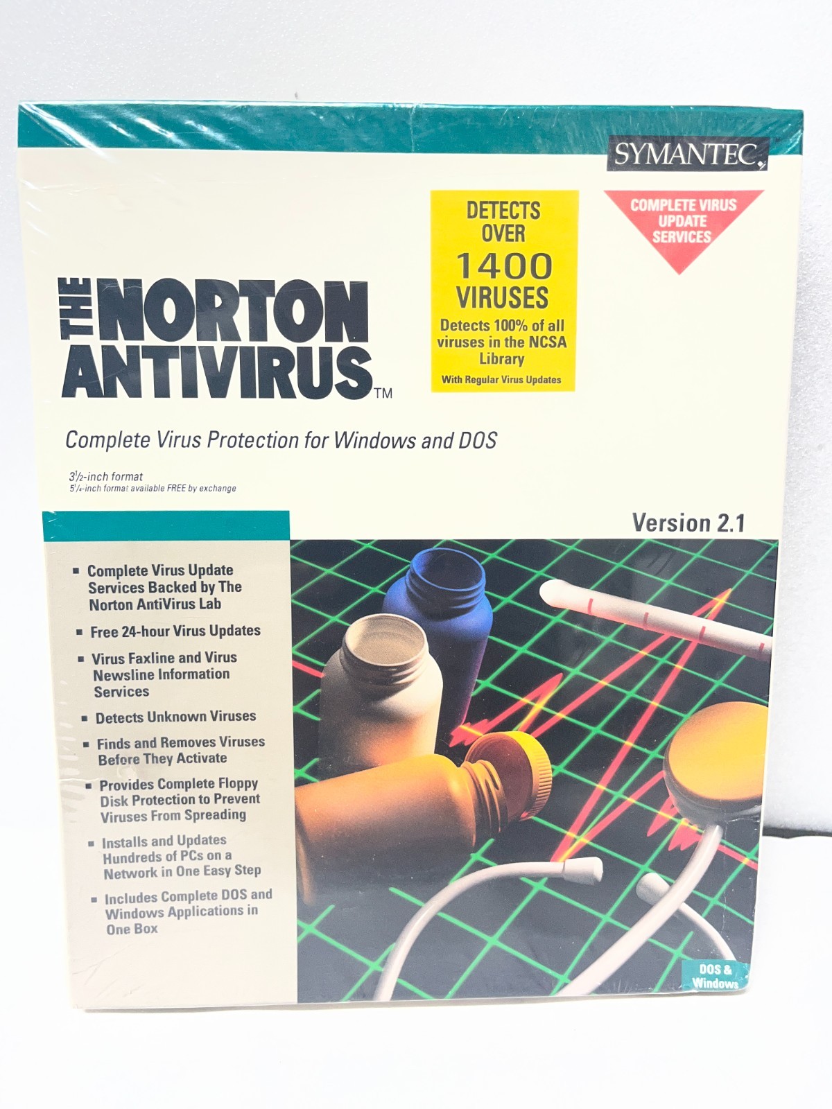 The Norton Antivirus Version 2.1 For DOS and Windows 3.5 Sealed Brand New