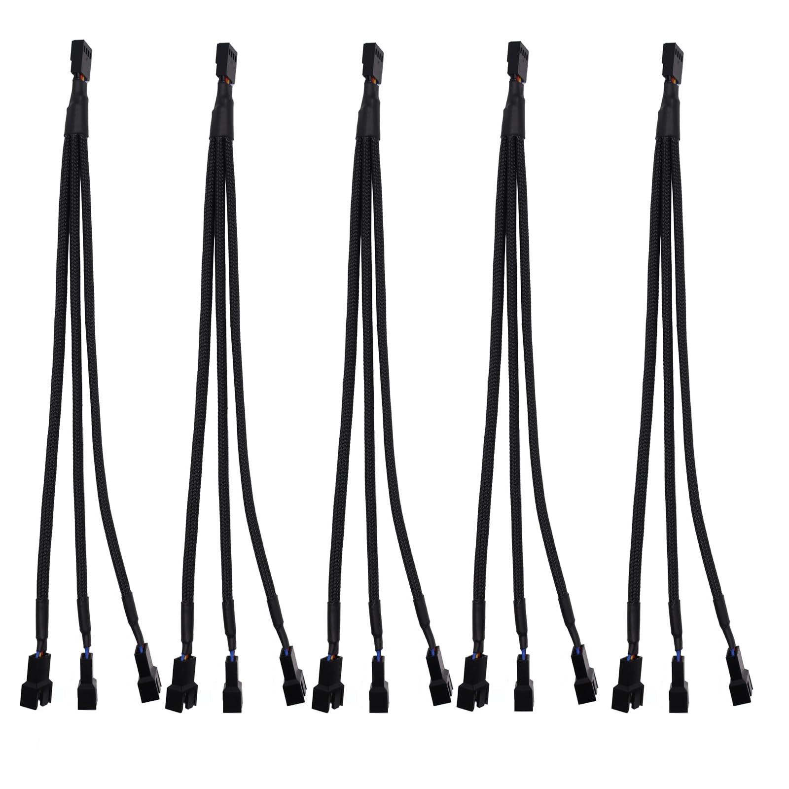 5Pcs 4 Pin PWM Fan Splitter Cable Black Sleeved Case Fan Braided Adapter Cabl...