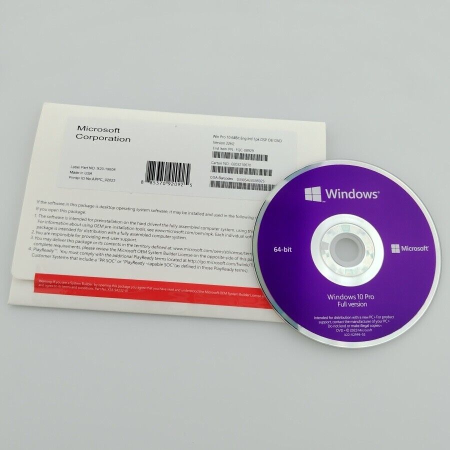 Brand New MS Win 10 Professional 64-bit DVD & Product Key