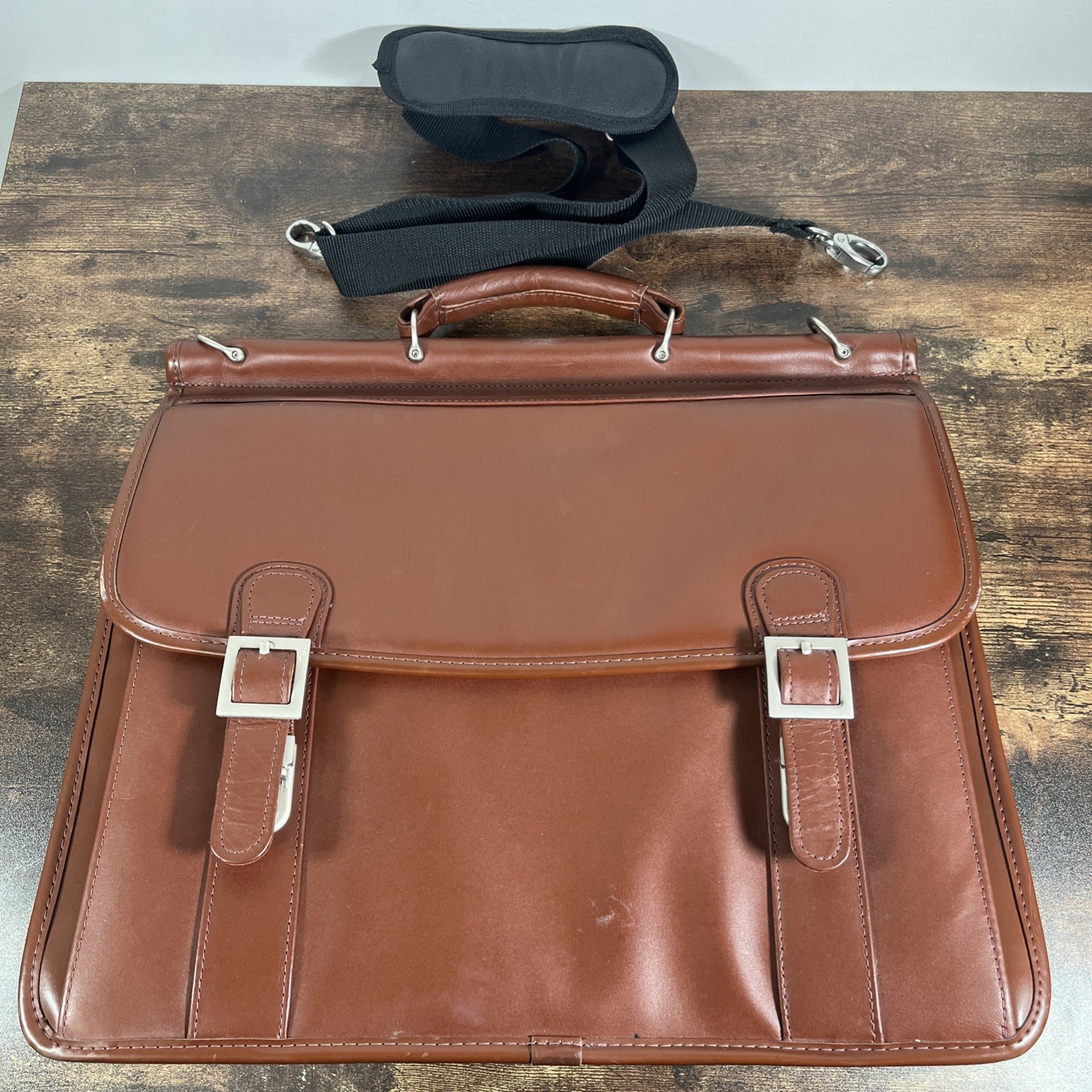 McKlein Laptop Case Luggage Briefcase Brown Full-Grain Cowhide Leather 16"