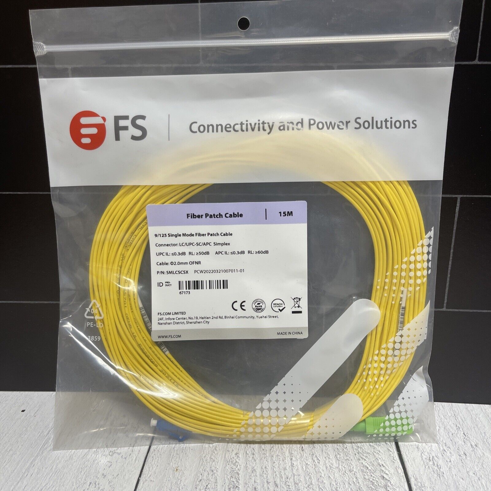 FS 9/125 Single Mode Fiber Patch Cable 15M LC/UPC-SC/APC