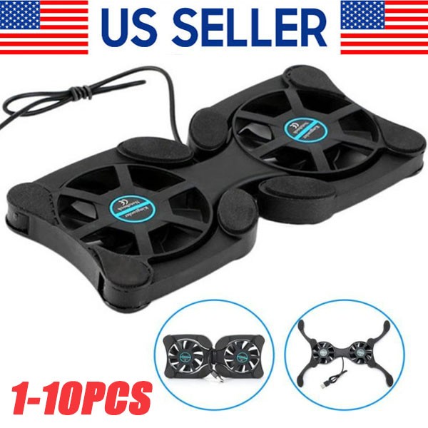 Dual USB Cooling Fan Pad Foldable Slim Fans Cooler Stand For Laptop Notebook LOT