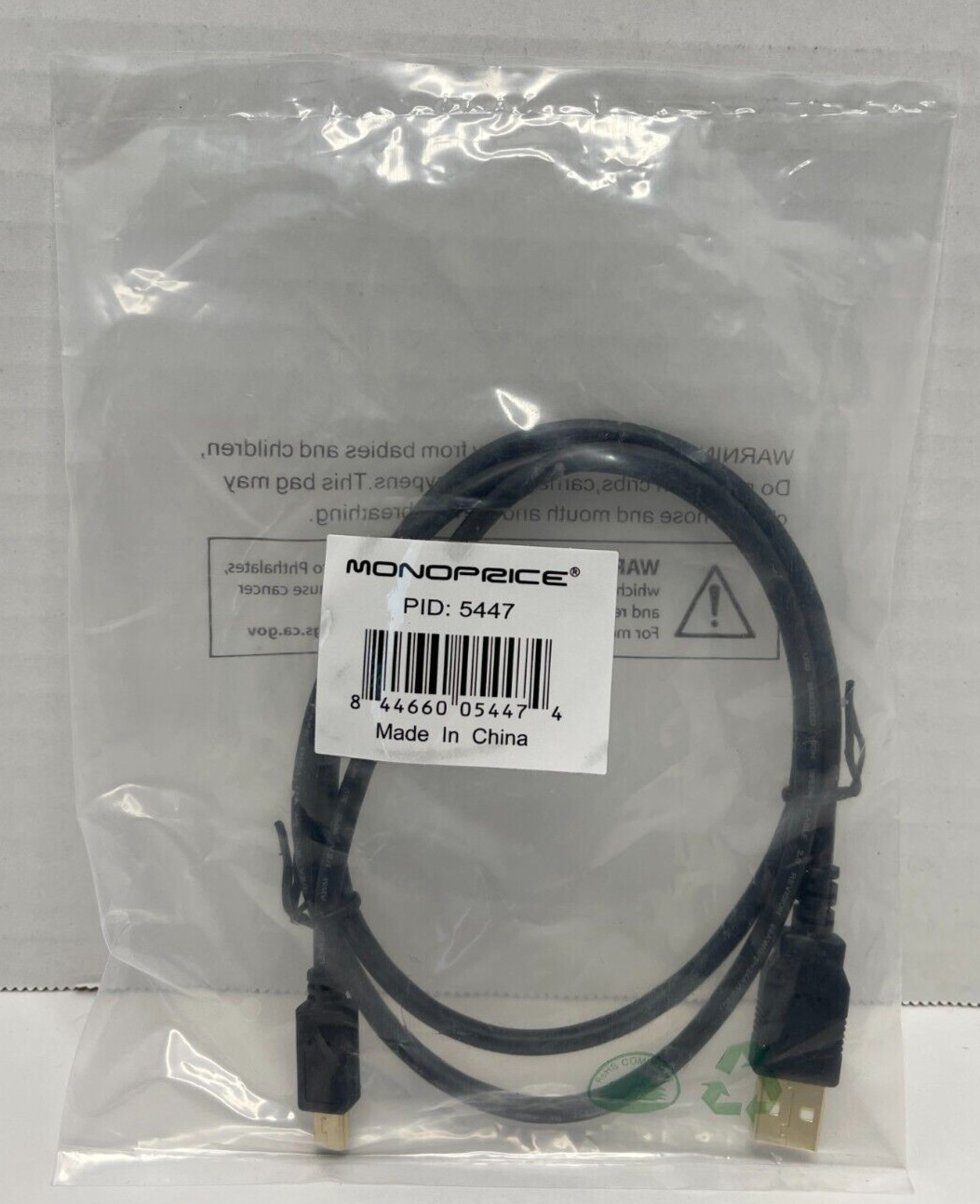 MONOPRICE USB Cable: 2.0, 3 ft Lg, Black, A Male to 5 Pin B Mini Male PID: 5447