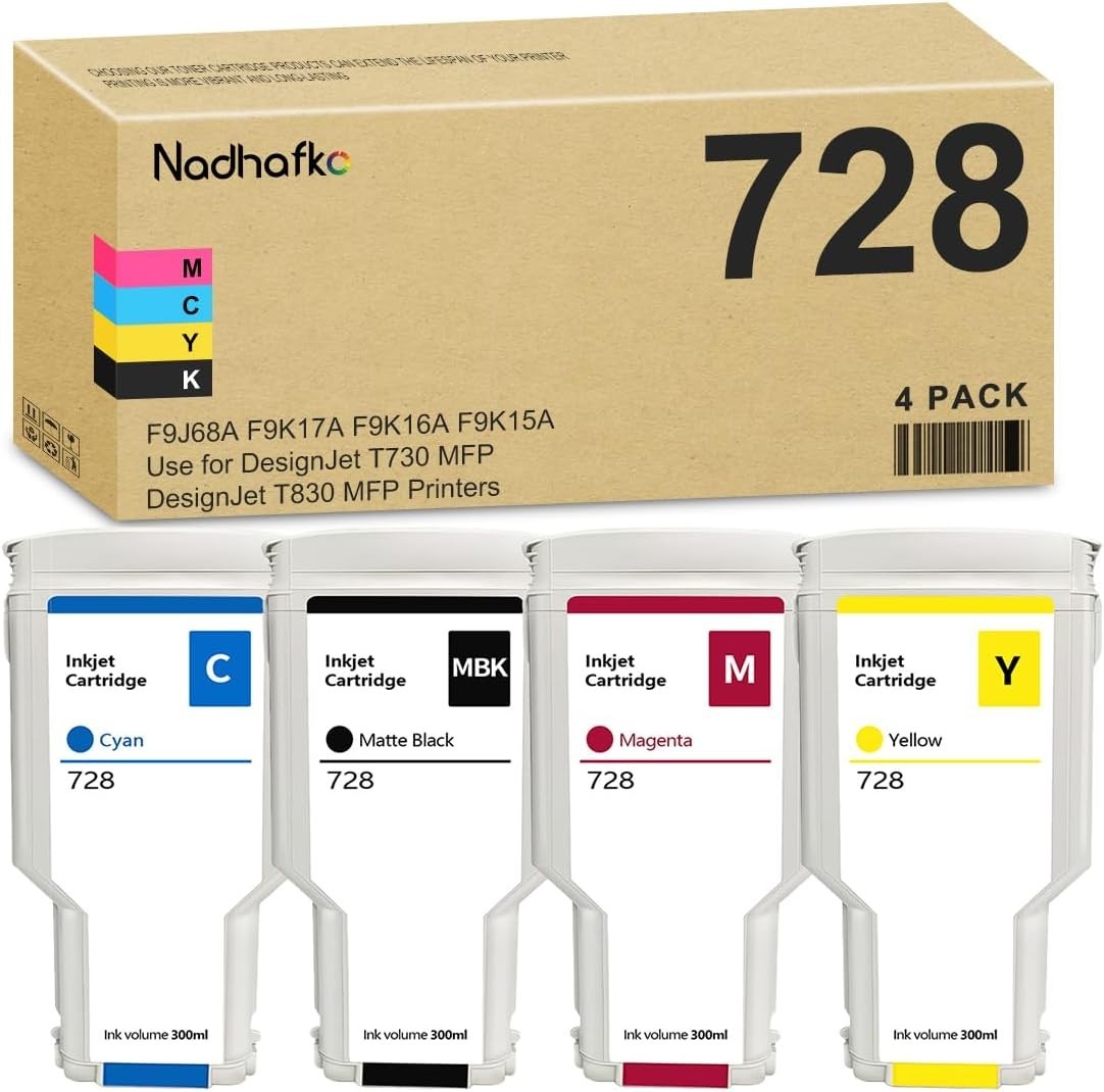728 Ink Cartridge 4 Pack 300mL for HP DesignJet T730 T830 F9J68A F9K17A