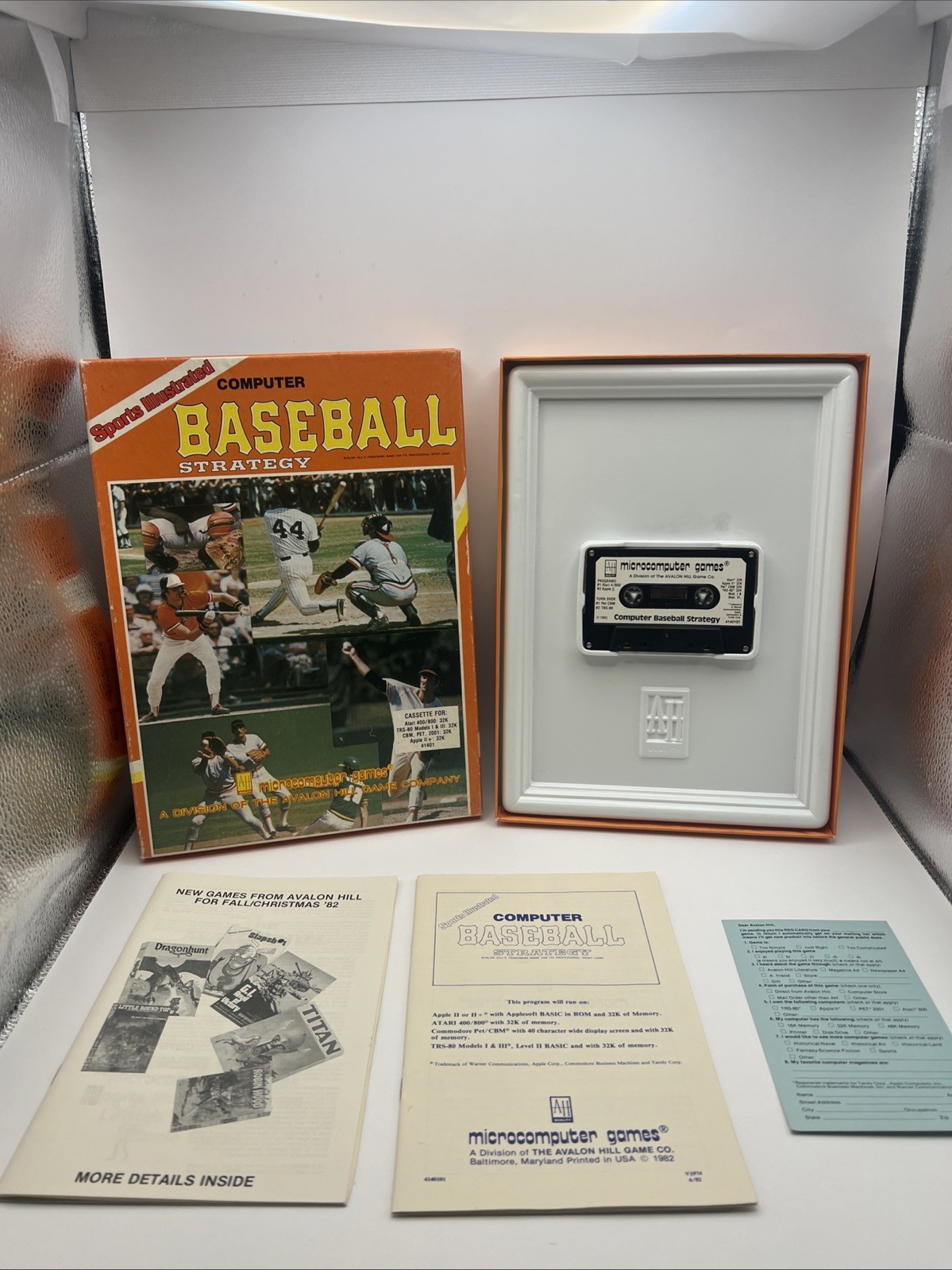 Avalon Hill Computer Baseball Strategy Game Cassette For Atari TRS80 Pet Apple