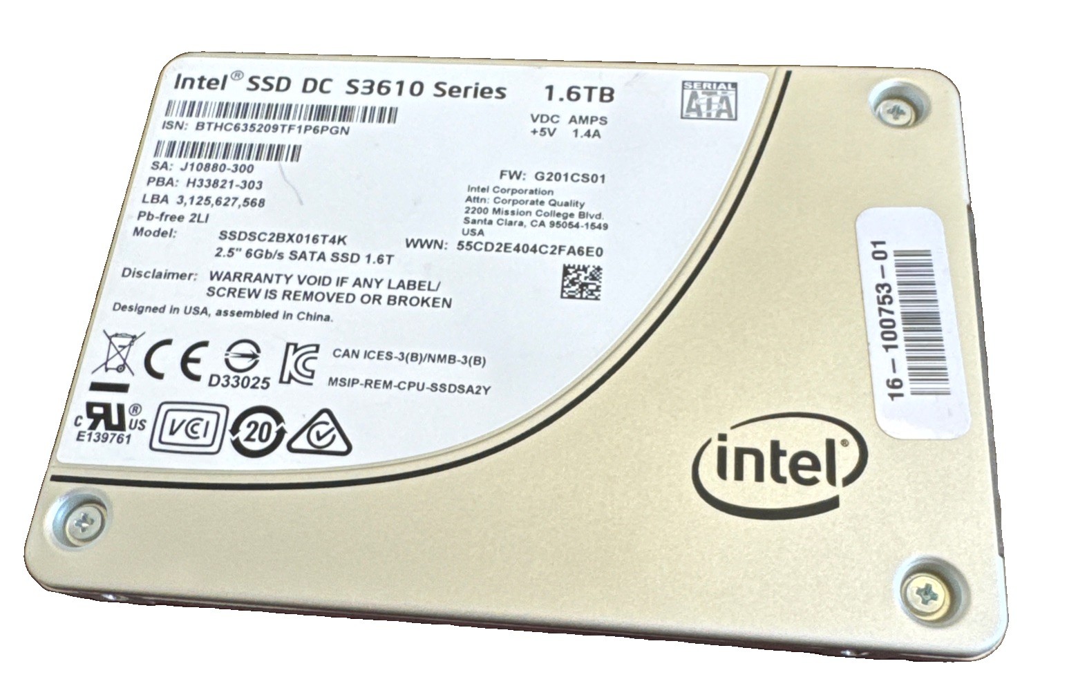 Intel DC S3610 Series 1.6TB SATA 6Gb/s 2.5in Internal SSD SSDSC2BX016T4K