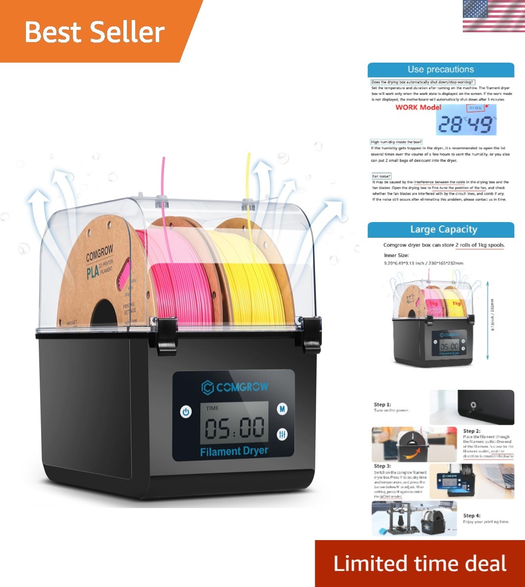 Comgrow 3D Printer Filament Dryer Box, SH01 Filament Storage, 3D Printer...