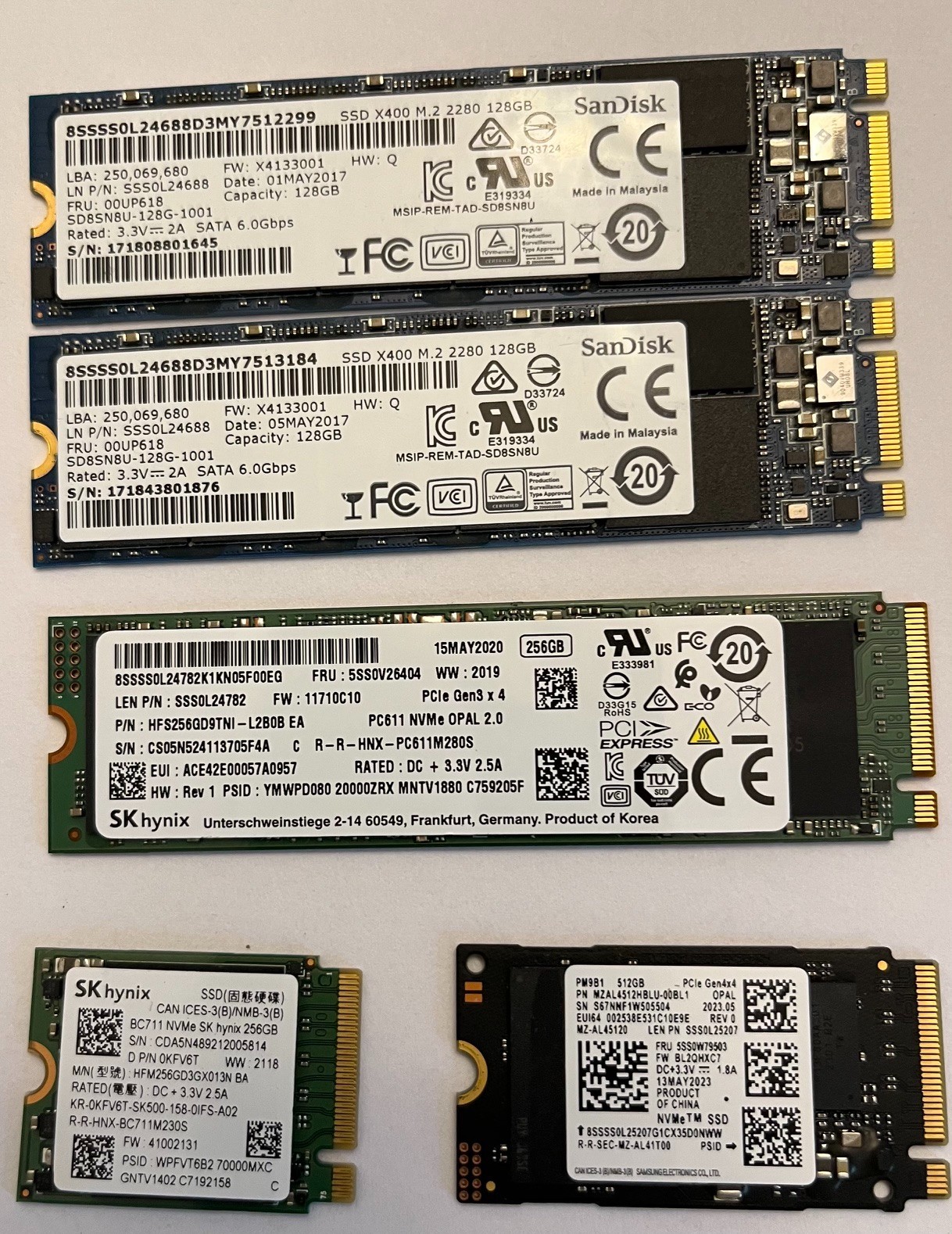 NVME Lot  8 NVME:   1 (512GB), 4 (256GB), 3 (128 GB) TESTED