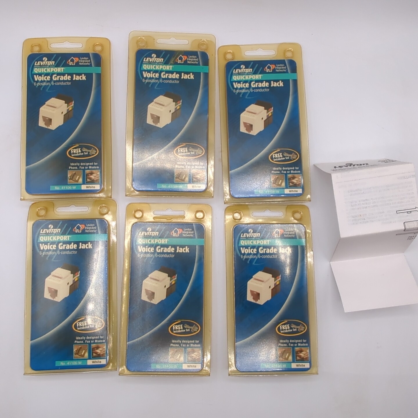 Lot of 6 Leviton Voice Grade Snap-In Jack 6P6C White R02-41106-W - ST39