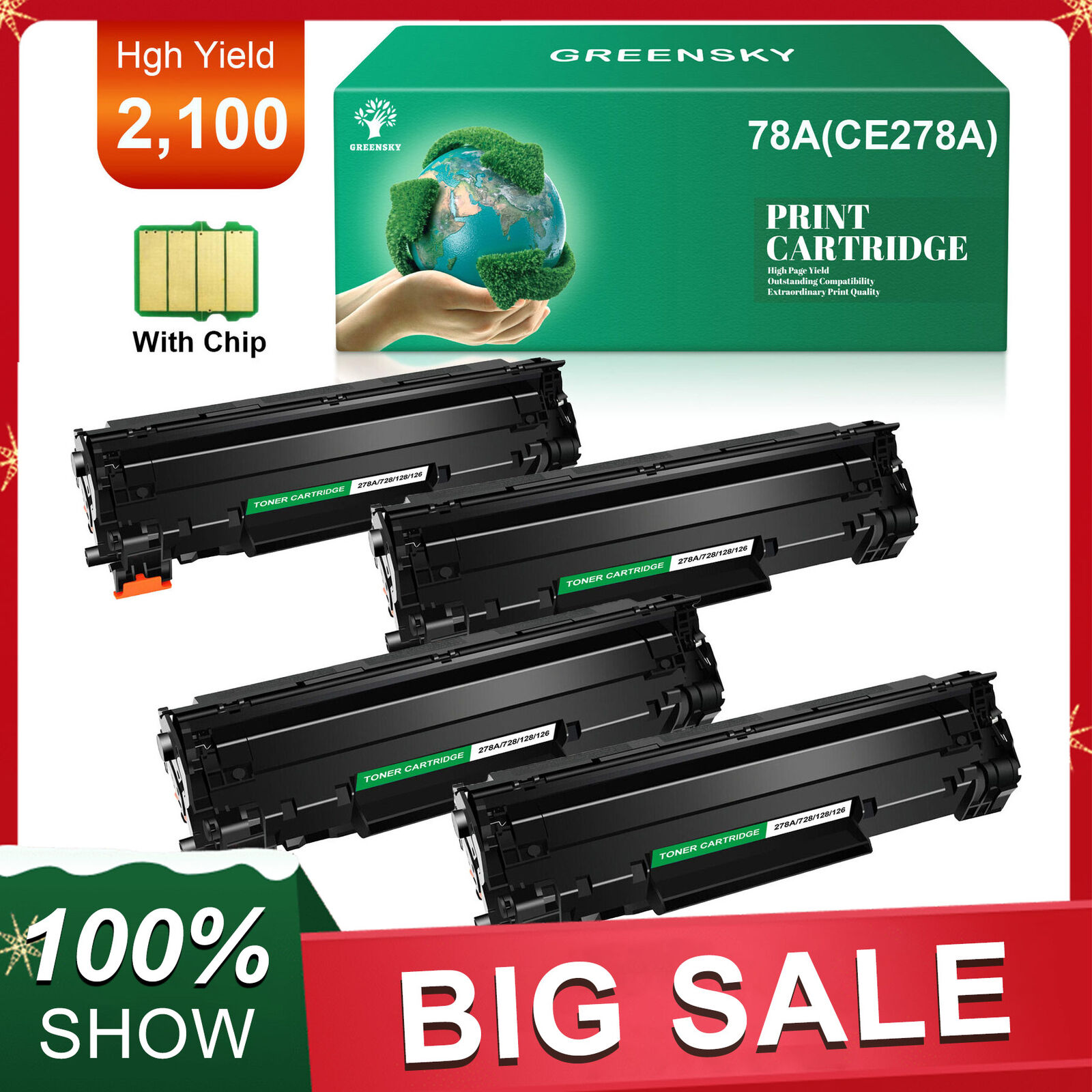 4x CE278A Toner Cartridge For HP LaserJet 78A P1606 P1606dn 1536dnf M1536dnf MFP