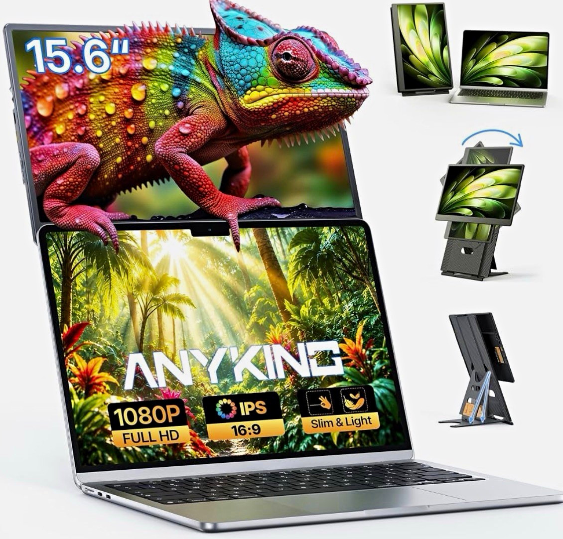 Laptop Screen Extender 15.6", 5 Modes & Detachable Slim Portable Monitor