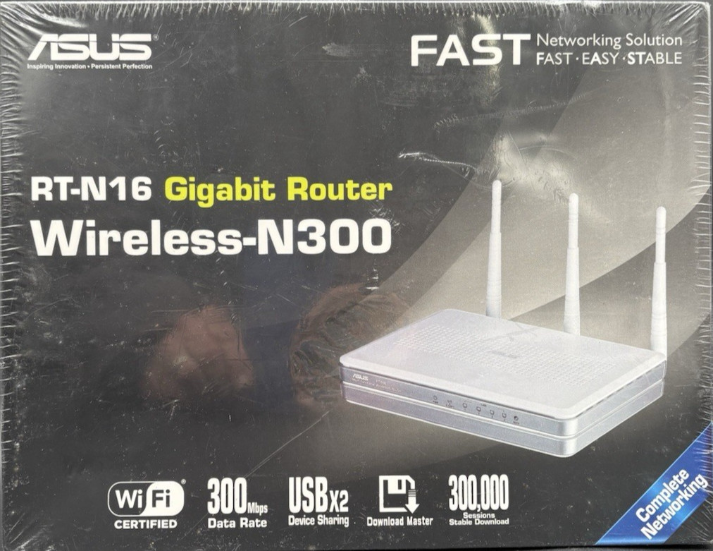 Asus RT-N16 Multi-Functional Gigabit Wireless Router N300 WiFi Hi Speed USB NEW