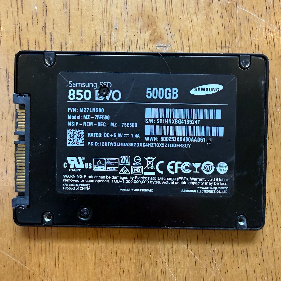 Samsung 850 EVO 500GB SATA 2.5” SSD MZ-75E500 Untested Damaged Parts Repair