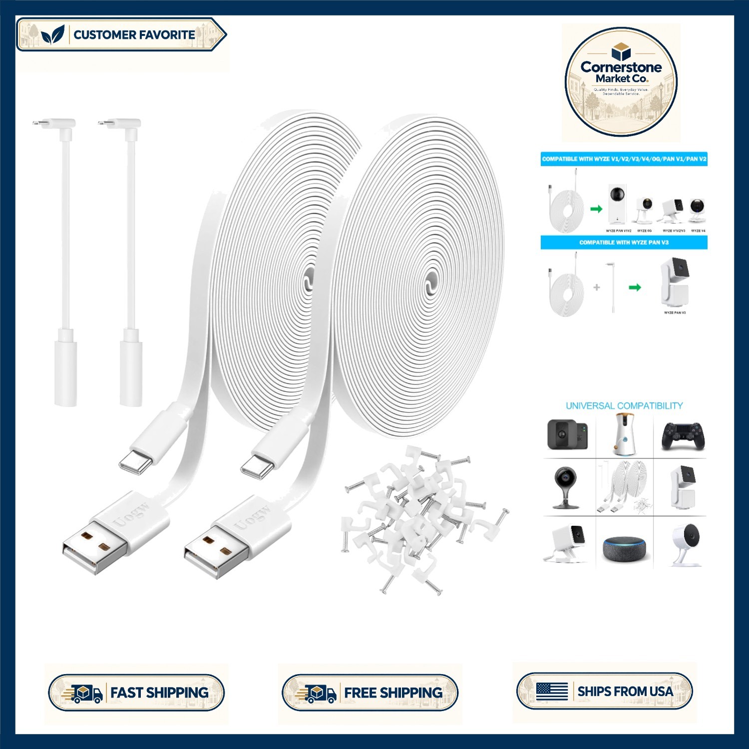 Versatile 30FT Power Extension Cable Compatible with Wyze Cam & Blink
