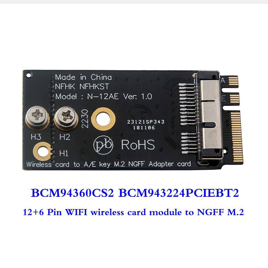 BCM94360CS2 BCM943224PCIEBT2 12+6 Pin WIFI wireless card module to NGFF M.2