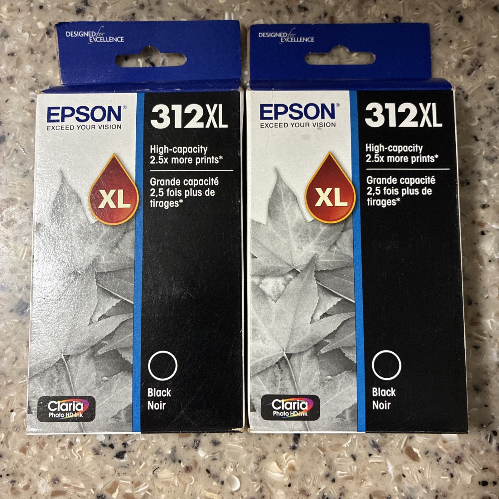 (2) Genuine Epson 312XL Black Ink Cartridges Expiration 07/2026 New