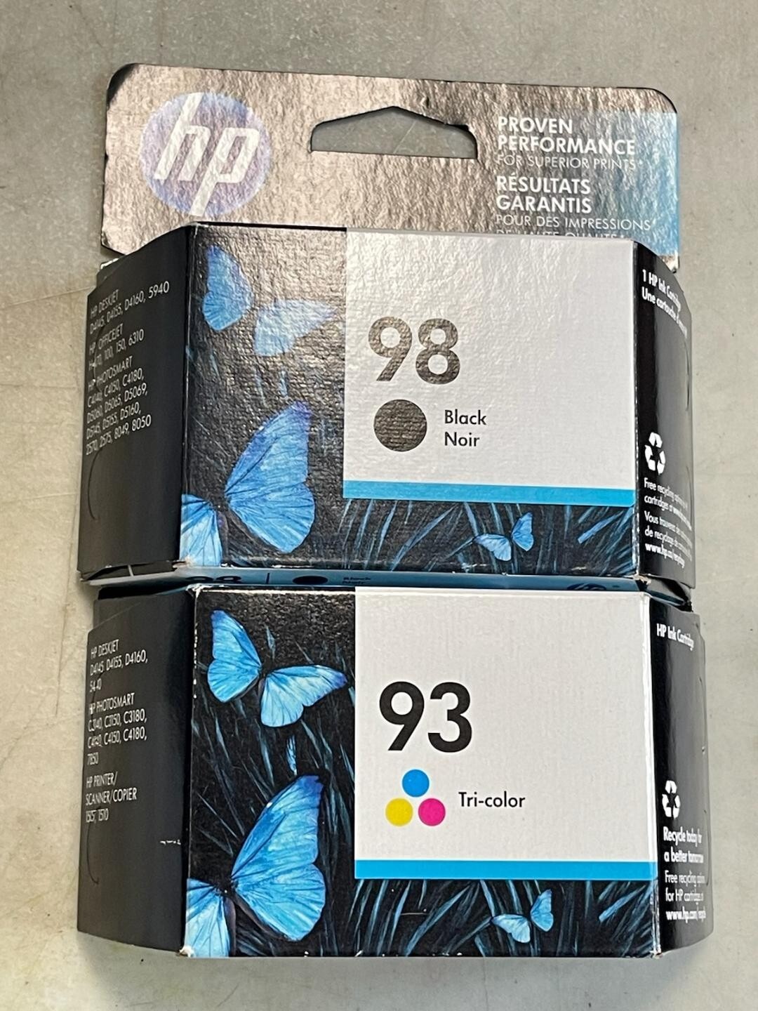Set 2 Genuine Factory Sealed Original HP 98 Black & HP 93 Color Inkjets 2016-17