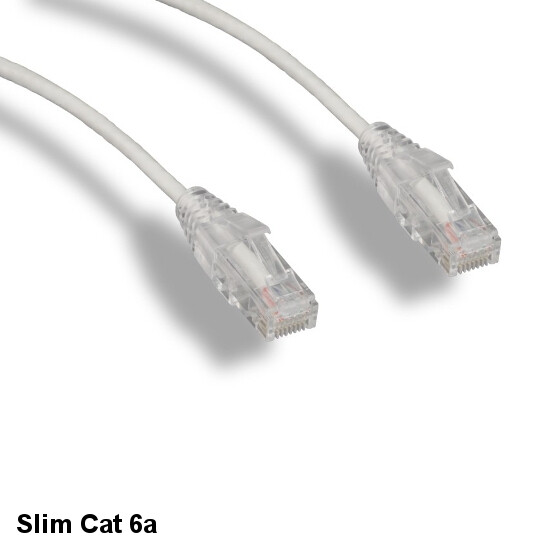 KNTK White 20ft Slim Cat6a UTP Patch Cable 28AWG Ethernet RJ45 Network Snagless
