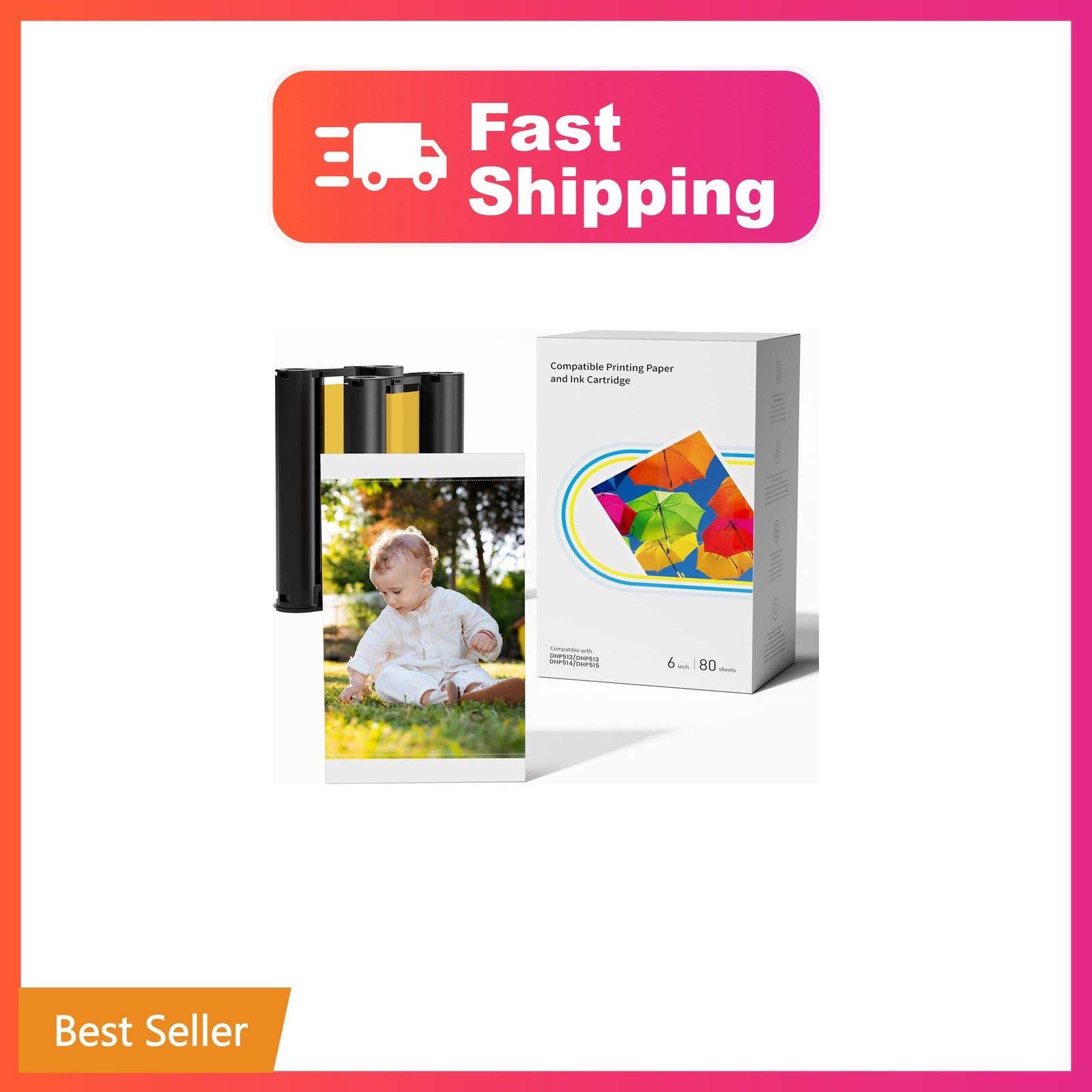 Compatible with Liene Amber M100/M110 4x6" 80 Photo Paper and 2 Ink Cartridge...