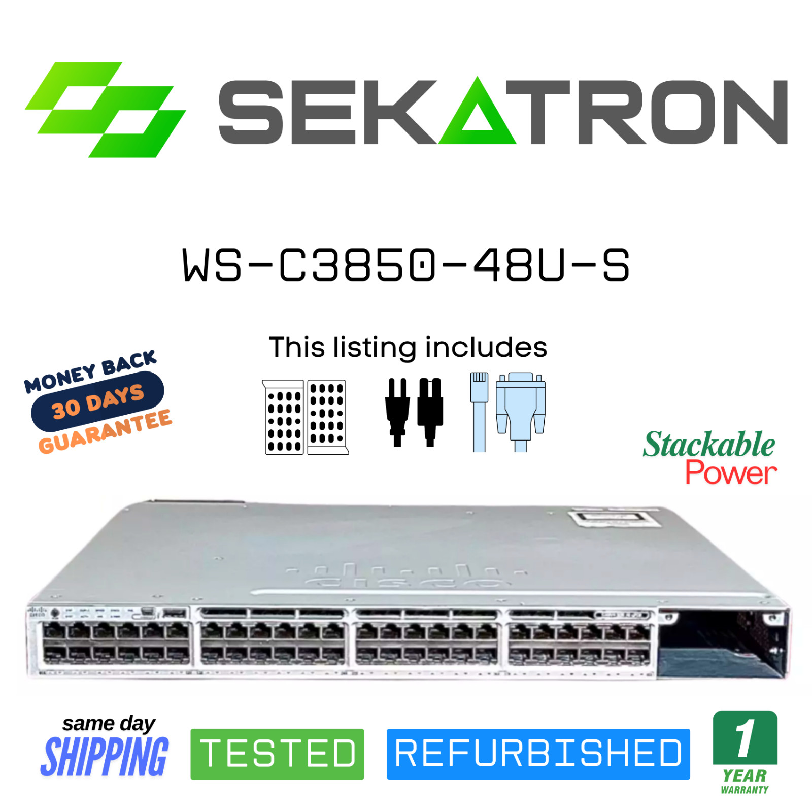 ♻️ Cisco WS-C3850-48U-S 48-Port Gigabit UPoE Switch w/ AC & Fan ⚡Fast Ship