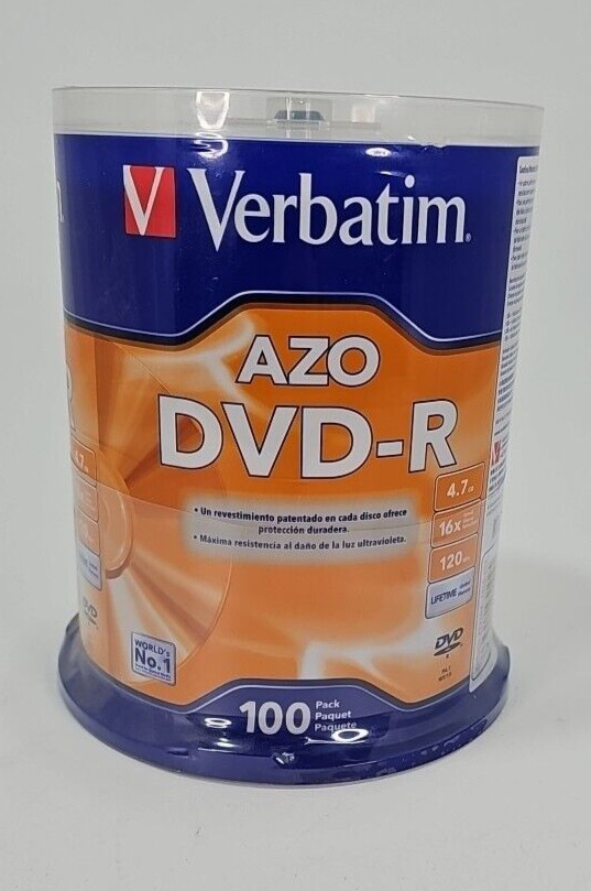 Verbatim DVD-R Discs 4.7GB 16x Spindle Silver 100 Pack 95102 Sealed