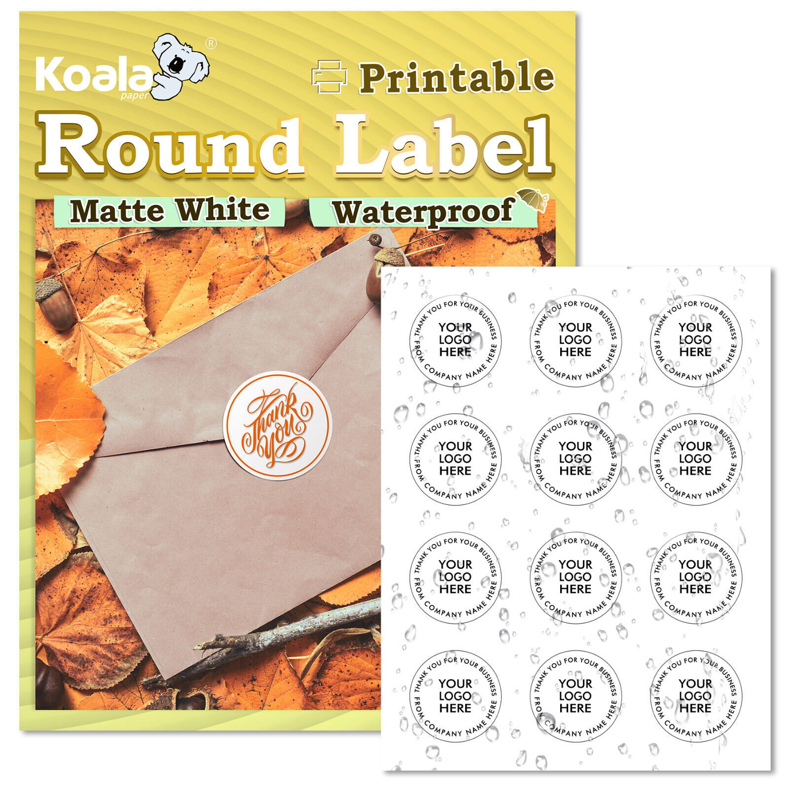 Lot Koala Round Labels 2 Inch Glossy or Matte Waterproof Printable Sticker Paper