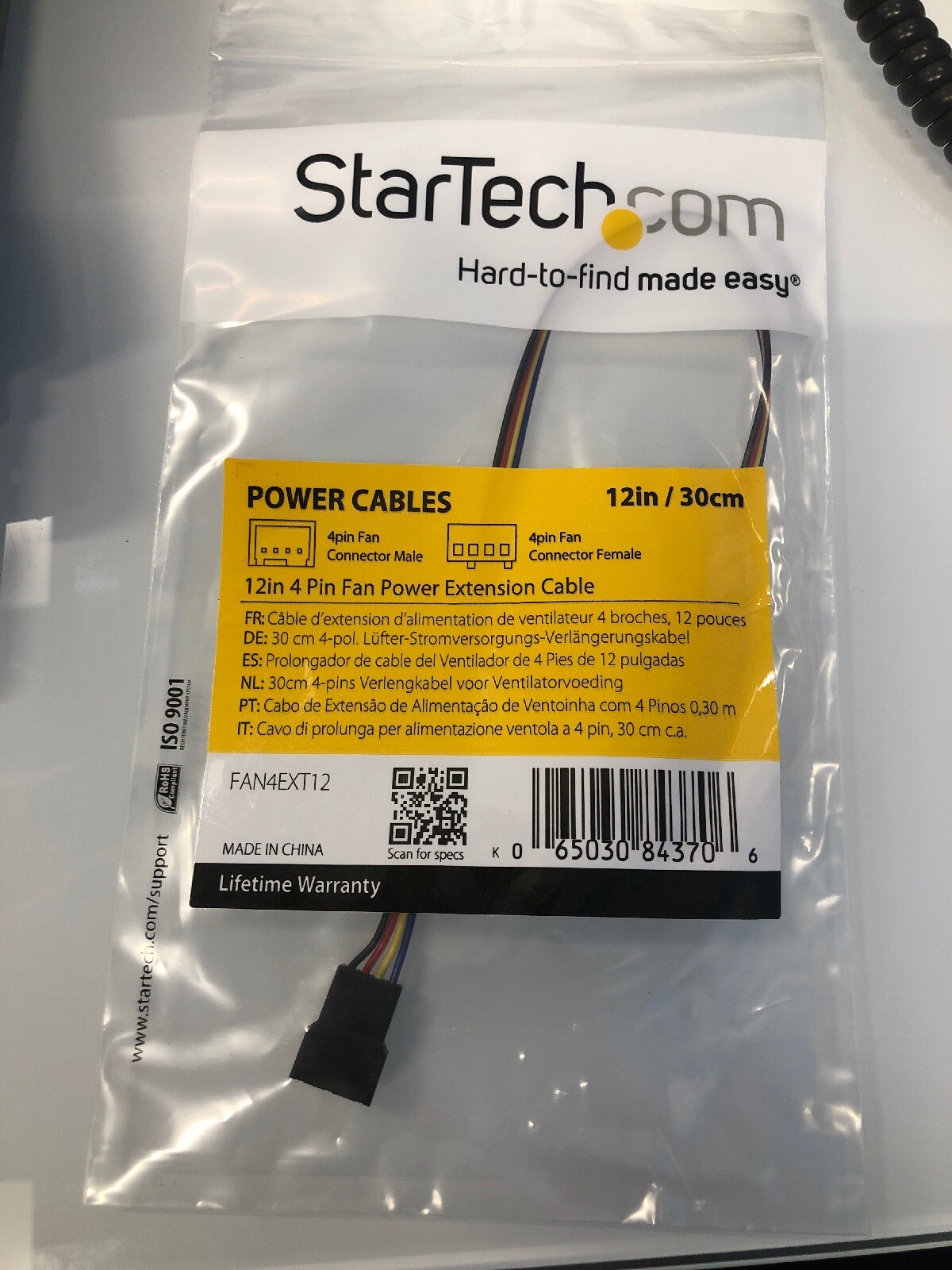 NEW StarTech FAN4EXT12 12in (12") 4 Pin Cooling Fan Power Extension Cable M/F