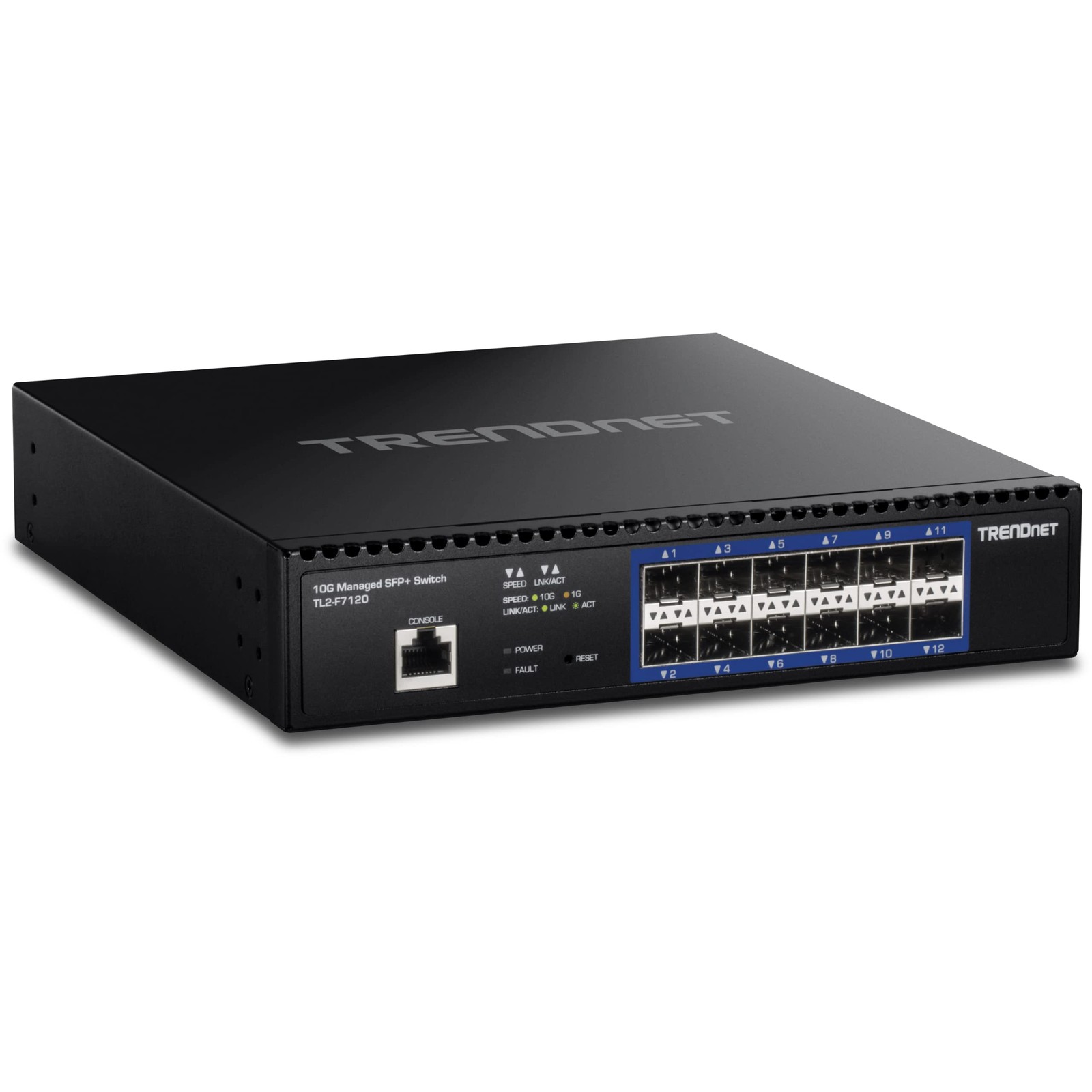 TRENDnet 12-Port 10G Layer 2 Managed SFP+ Switch, TL2-F7120, 12 x Black