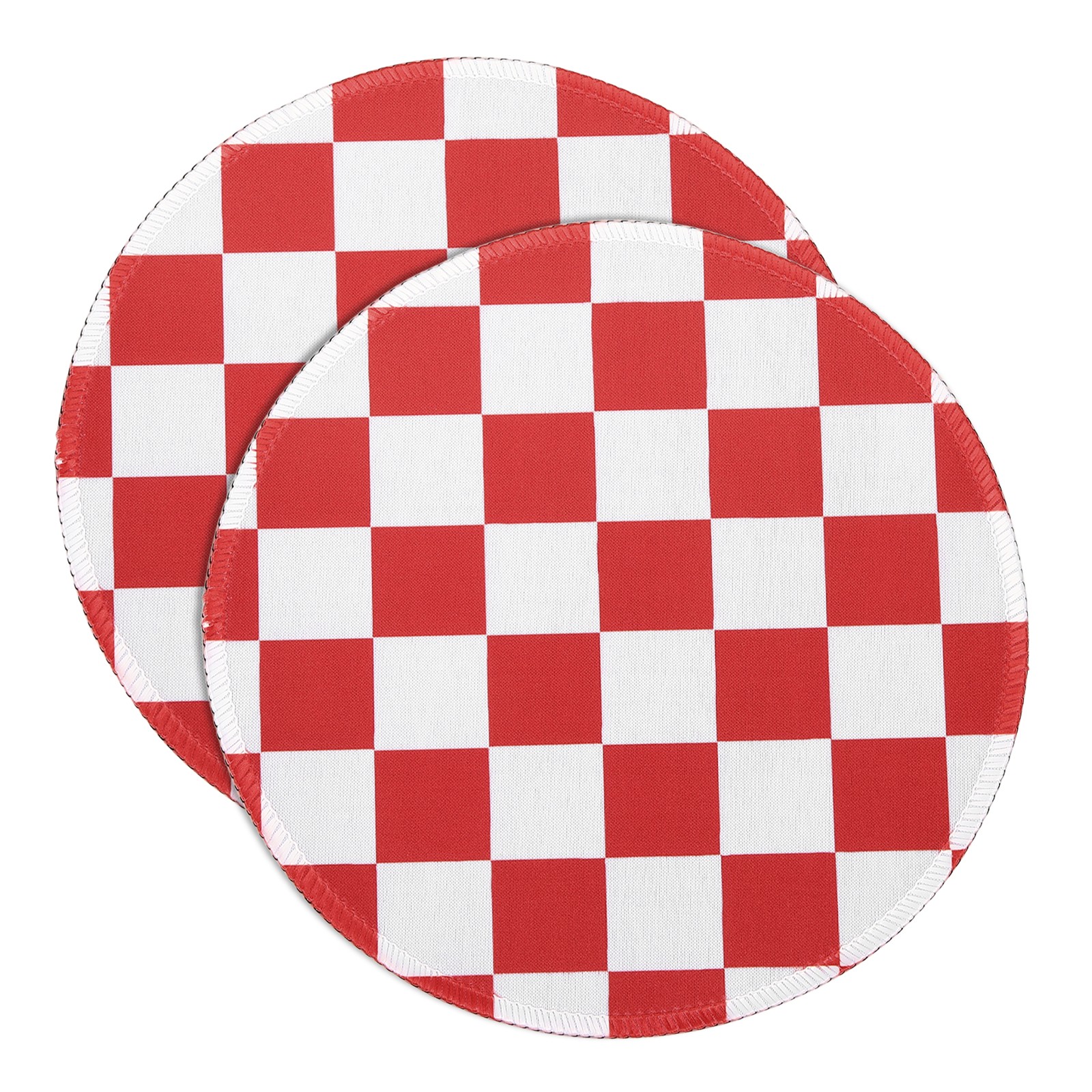 2Pcs Checkered Mouse Pad Aesthetic Plaid Grid Mousepad 8.7" Dia, Red/White