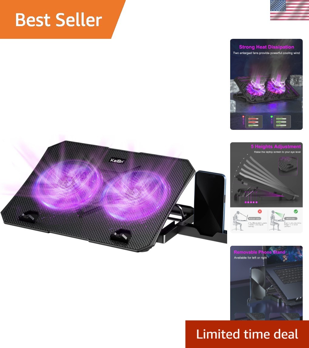 Elegant Purple Laptop Cooling Pad - 2 Fans & Adjustable Stand for 15.6" Laptops