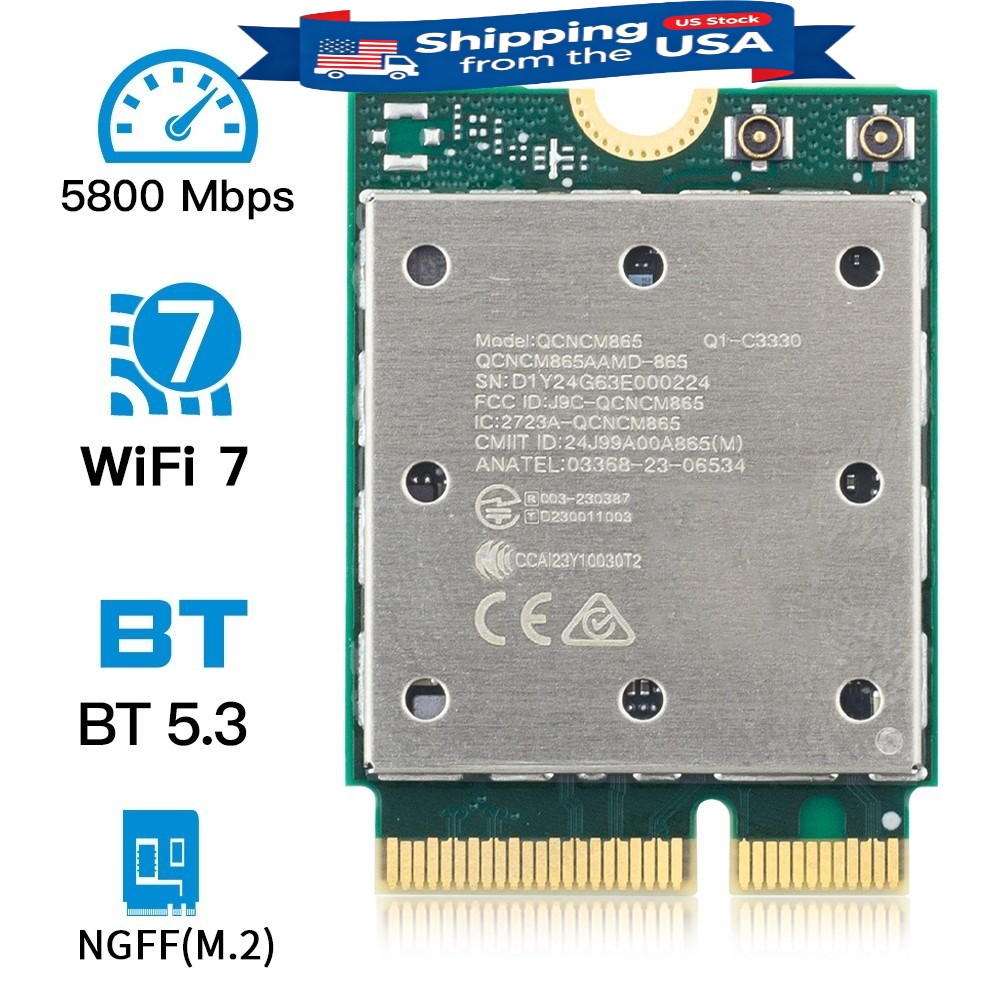 WiFi7 QCNCM865 M.2 Wireless Card Tri-Band 5.8Gbps BT5.3 802.11ax Network Adapter