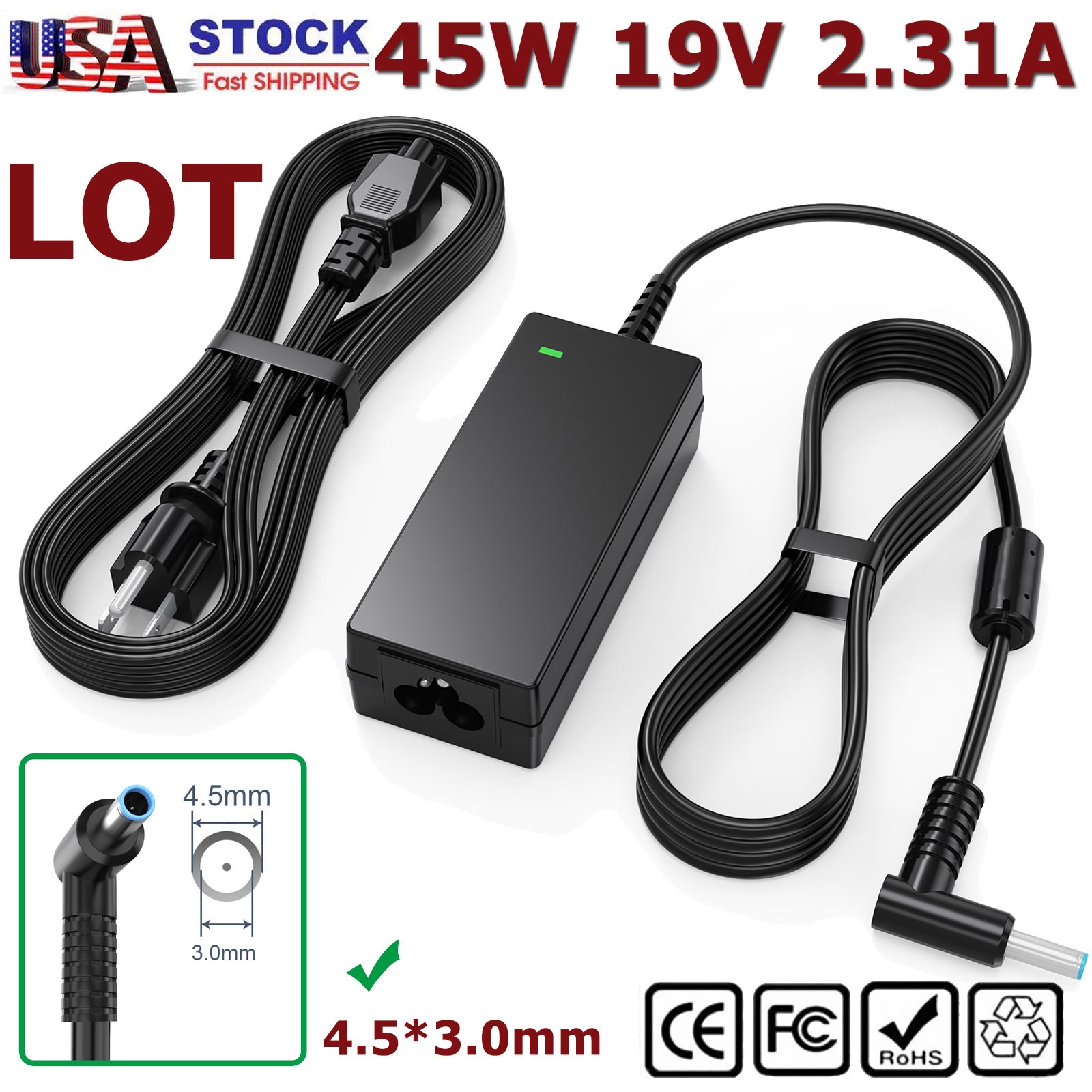 LOT 45W 19.5V 2.31A AC Adapter Charger For HP Laptop Power Supply Cord 4.5*3.0mm