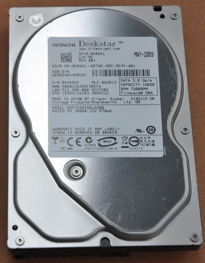 Hitachi HGST HDP725016GLA380 P/N 0A36892 160GB SATA 3.0Gb/s 7.2K 3.5" Hard Drive