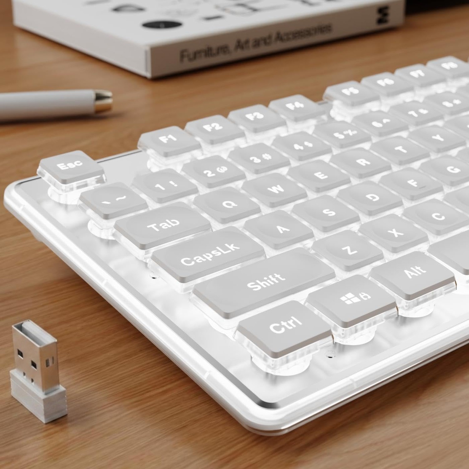 SEUNKWANG EWEADN X7S Wireless Keyboard with White Keycaps, 2.4G Rechargeable ...