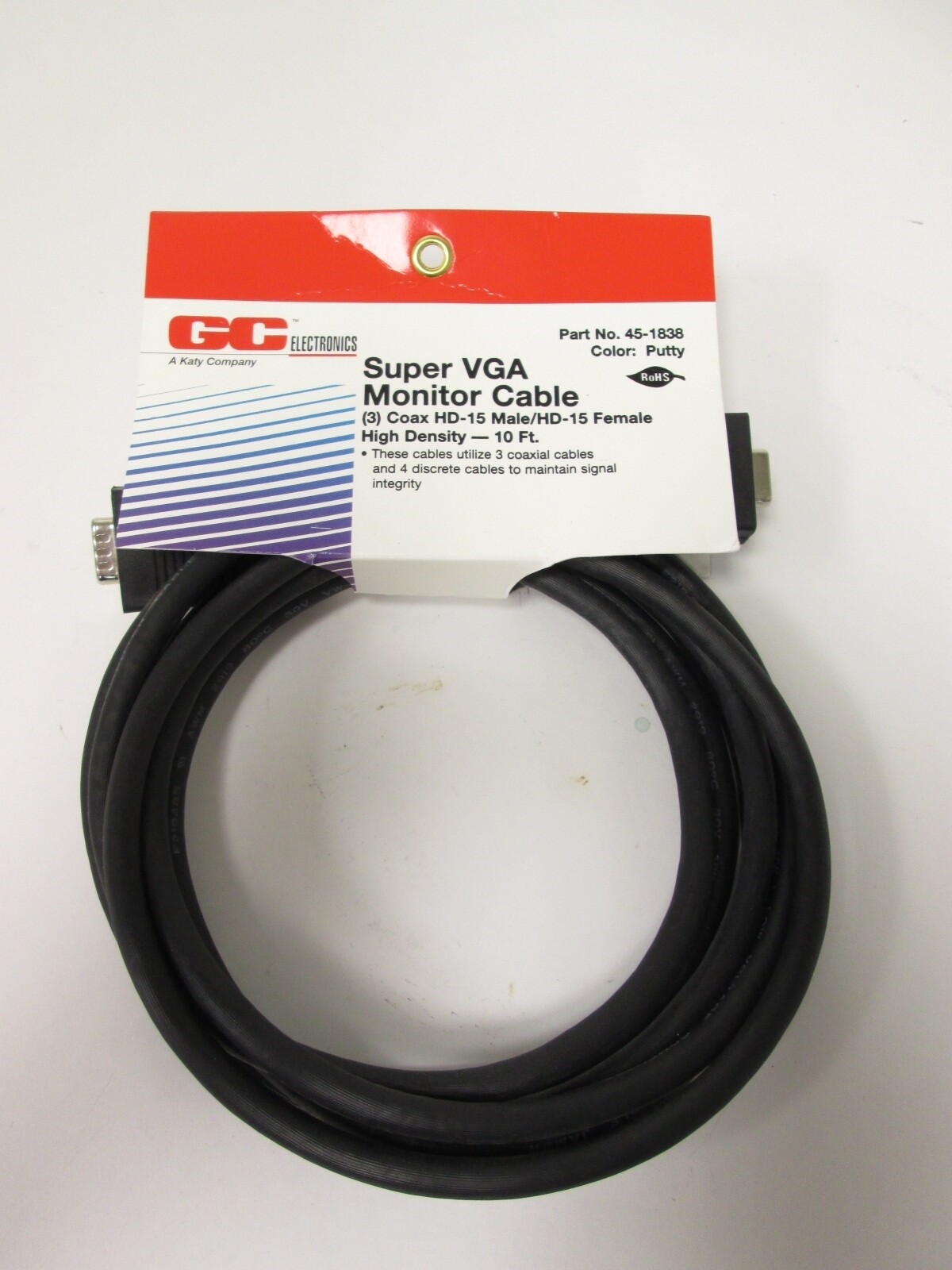 GC Electronics 45-1838 SVGA High Density Video Cable 10' Length Male to Female