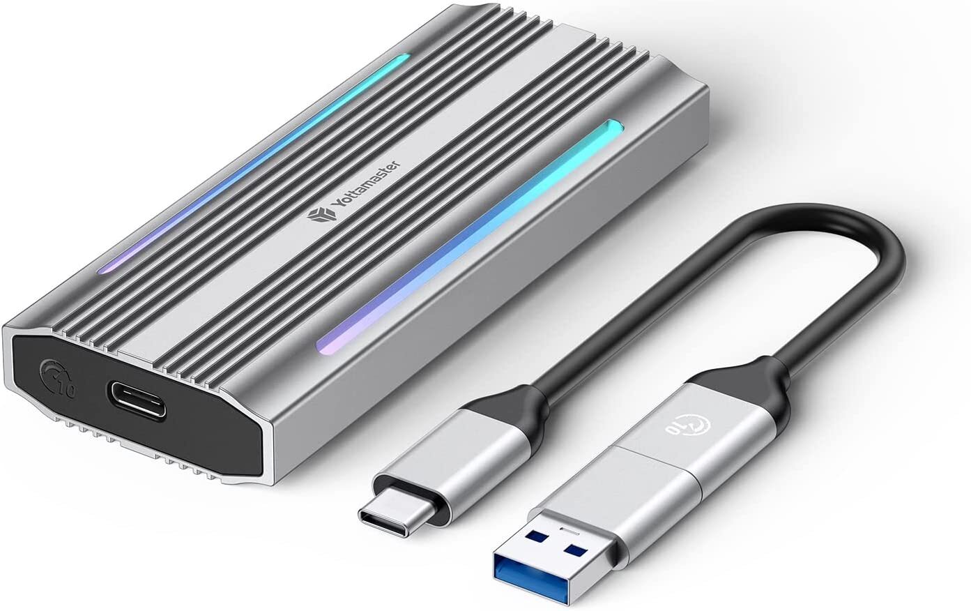 Yottamaster M.2 NVME USB C Hard Drive Enclosure External RGB 10 Gbps W/ Heatsink