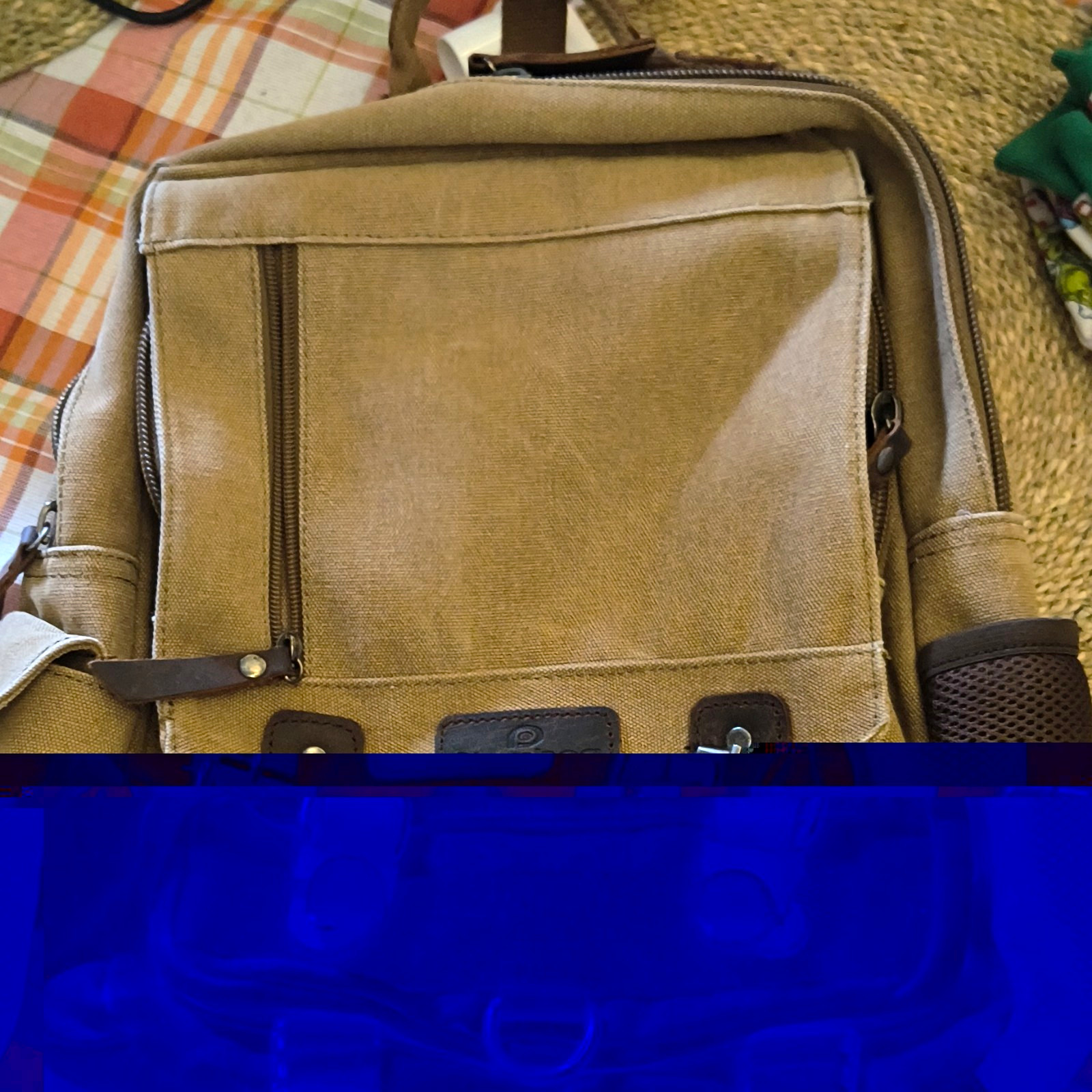 Plambag Tan Canvas Laptop Backpack 15 in Padded Compartment Adjustable Strap