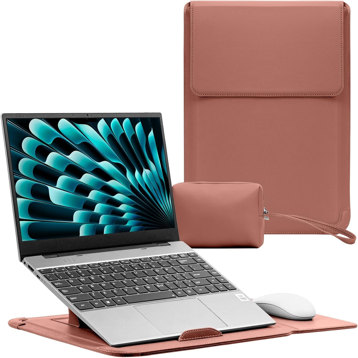 15-16 inch Laptop Sleeve Case, PU Leather 3-in-1 Cover for MacBook Pro 16" & Air
