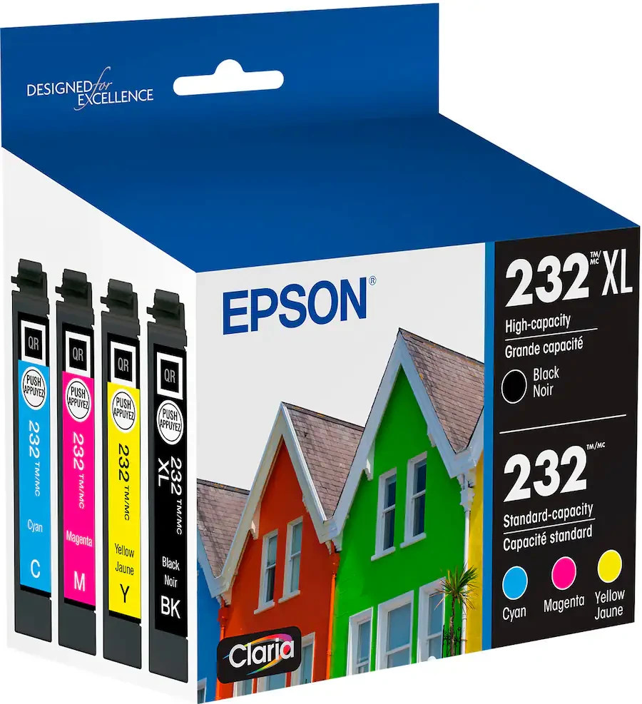Epson 232XL Claria Ink 4-Pack T232XL-BCS Black Cyan Magenta Yellow