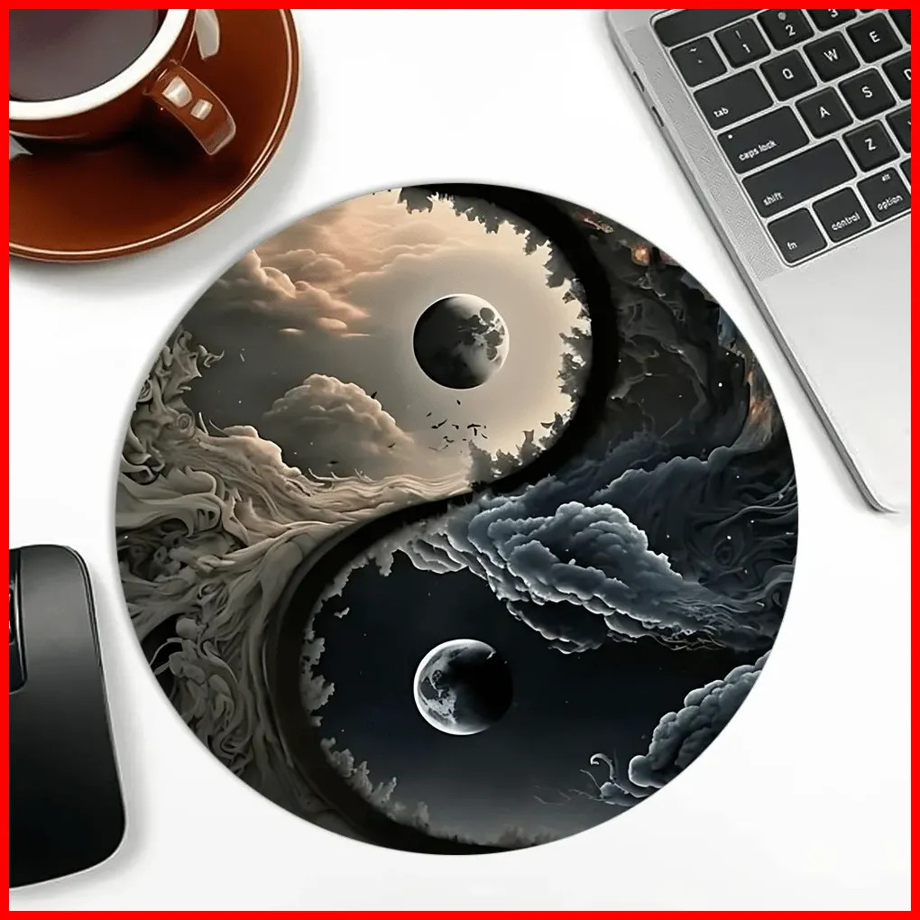 Yin Yang fenfshui Mouse Pad Round Desk Mat with Non-Slip Desk Mat Gaming