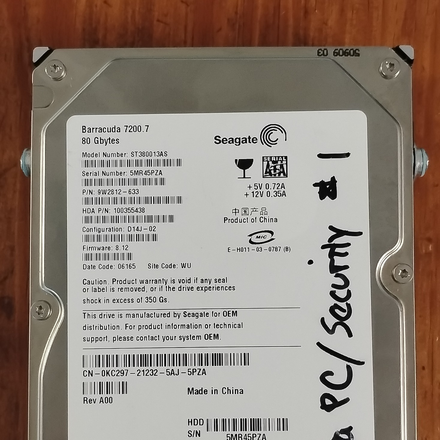Seagate Barracuda 7,200.7 80GB SATA I 7200RPM 3.5" Internal HDD ST380013AS
