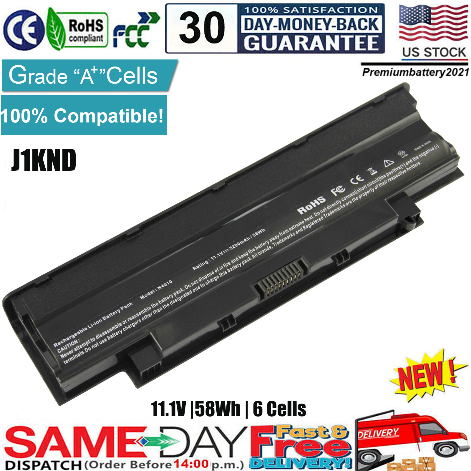 ✅J1KND Battery For Dell Inspiron M5030 N3010 N4010 N4110 N5010 N7010 N5040 NEW