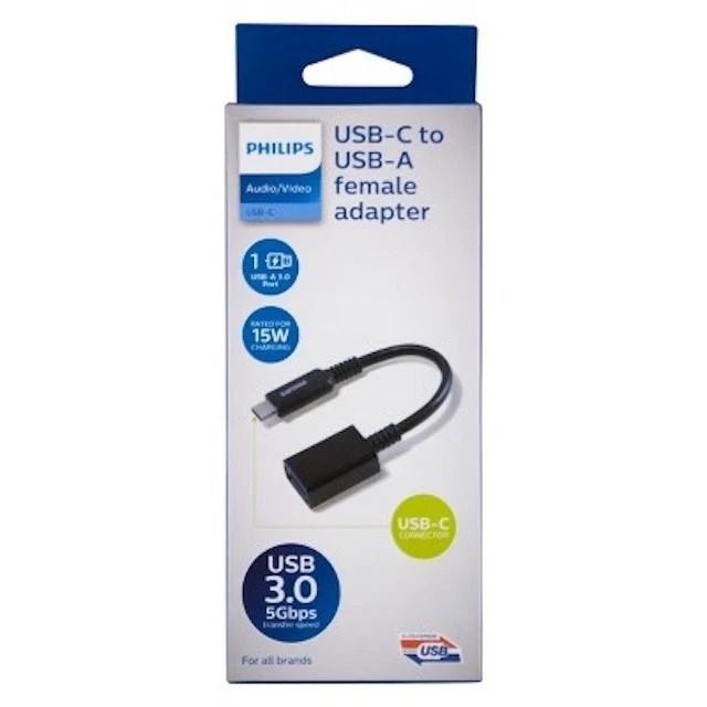 Philips 6" USB-C to USB 3.1 Female Adapter Black