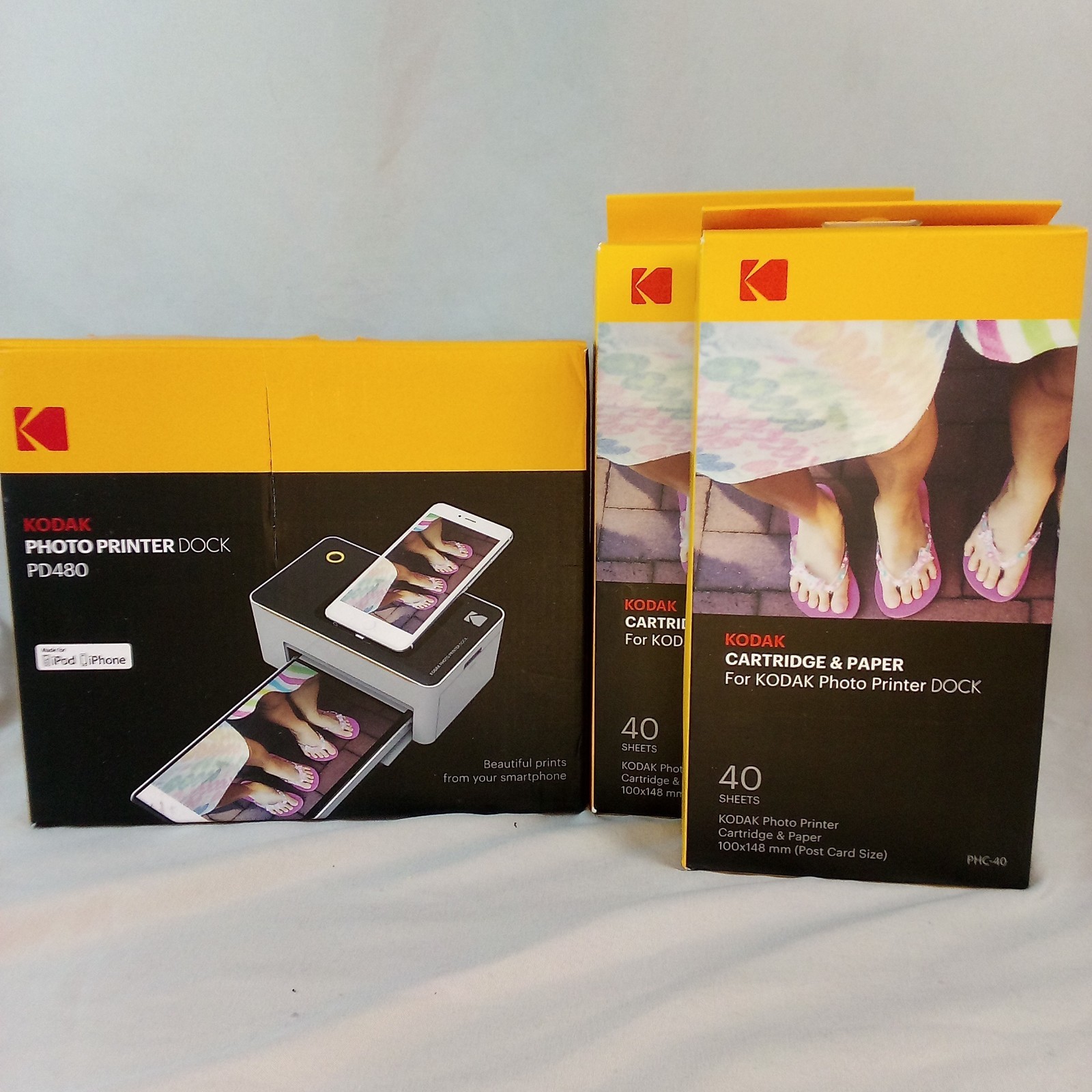 Kodak Photo instant Printer Dock PD480 Printer + 2 Cartridge Paper Bundles