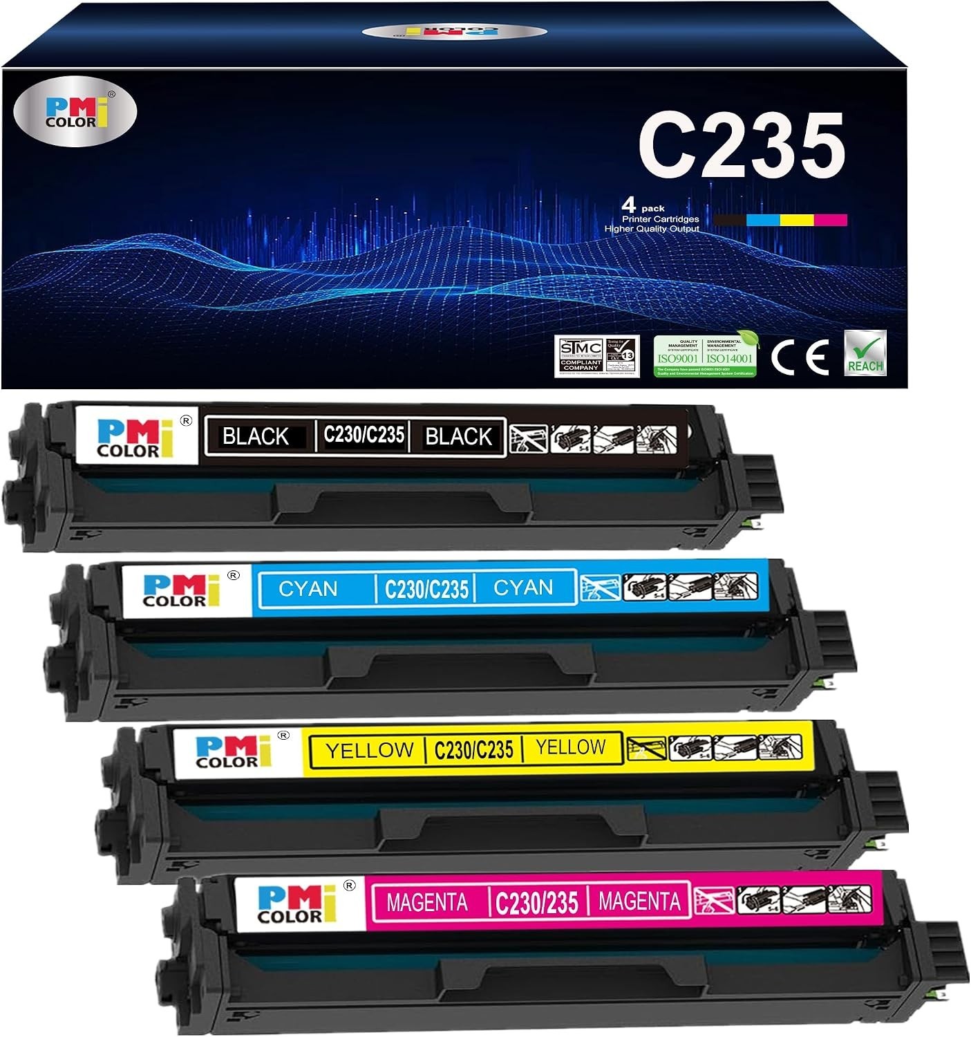 C230 C235 High Yield Toner Cartridge 4 Pack CMYK for Xerox Printers