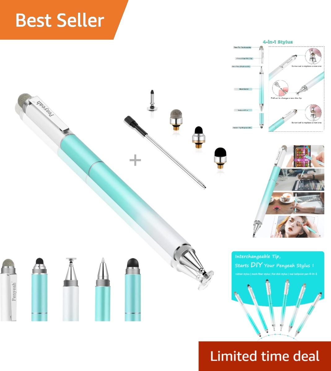 Universal Capacitive Stylus Pen 4-in-1 - Interchangeable Tips for All Devices