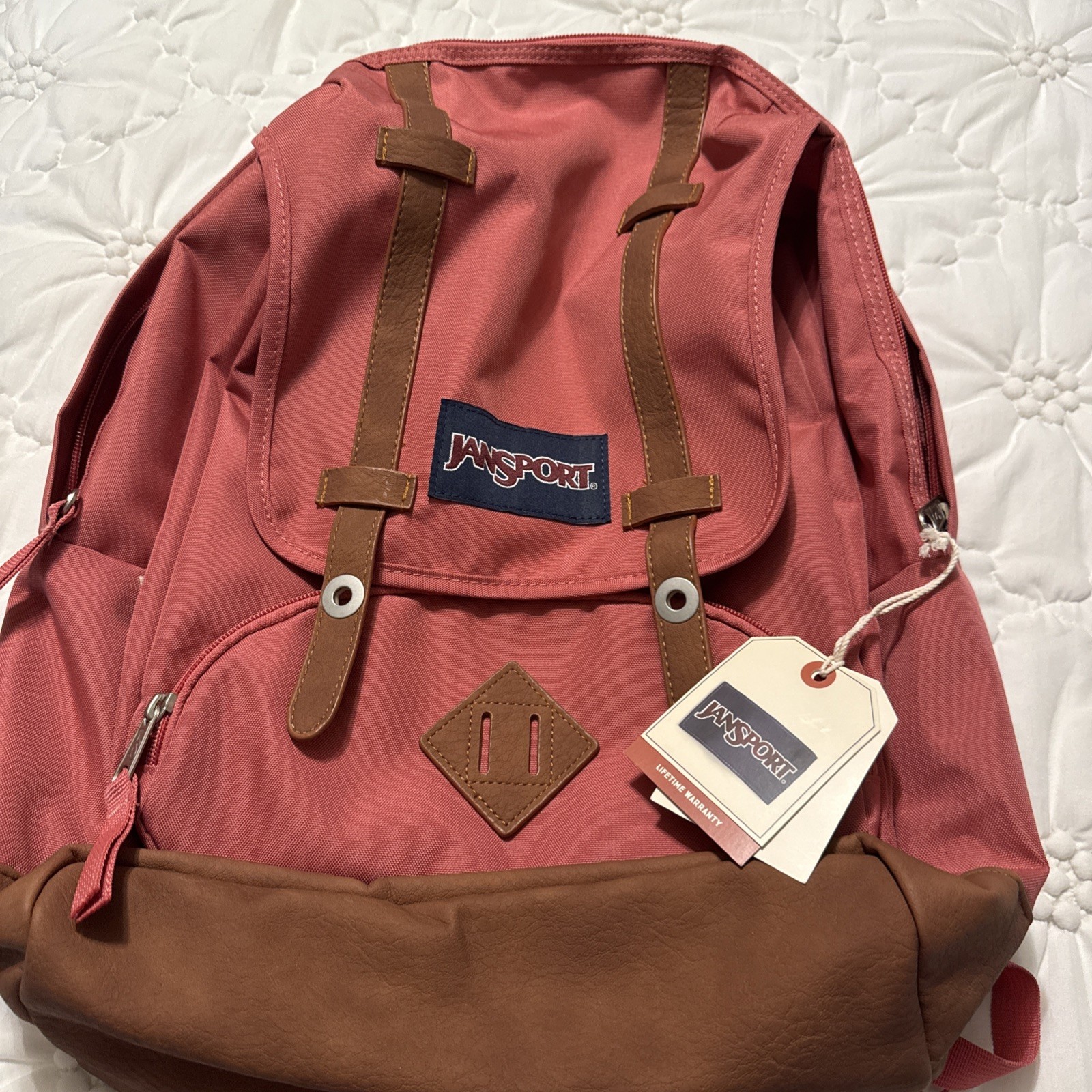 JanSport NEW Cortlandt Salmon/Brown Laptop Backpack NWT